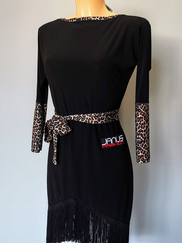 Black Junior/Adult Latin Dress with Leopard Print | Janus Fashion