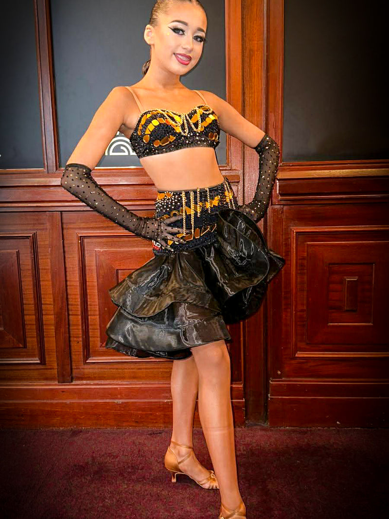Black/Gold Latin Dance Competition Dress - BRAND NEW - SALE