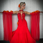 Red - Junior/Adult Competition Ballroom Dance Dress | Janus Fashion