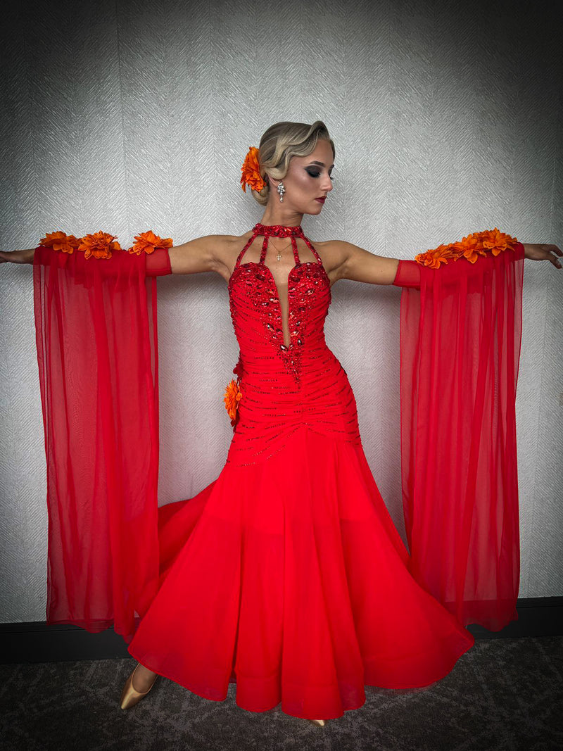 Red - Junior/Adult Competition Ballroom Dance Dress | Janus Fashion