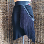 Asymmetrical black skirt with fringe | Janus Fashion
