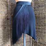 Asymmetrical black skirt with fringe | Janus Fashion