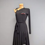 Black Latin practice dress with one sleeve | Janus Fashion