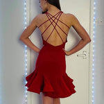 Red Latin Open Back Practice dress | Janus Fashion