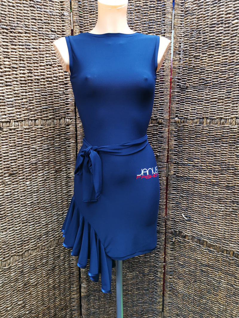 Side Frill Navy Practice Latin Dress | Janus Fashion