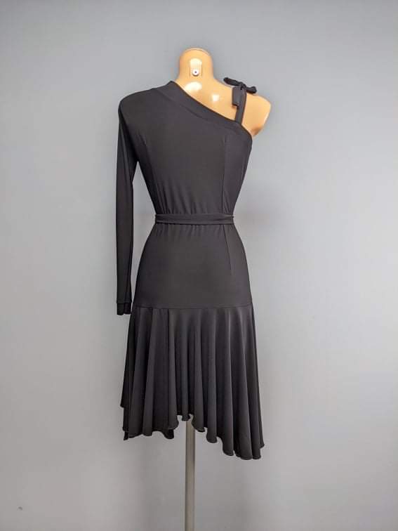 Black Latin practice dress with one sleeve