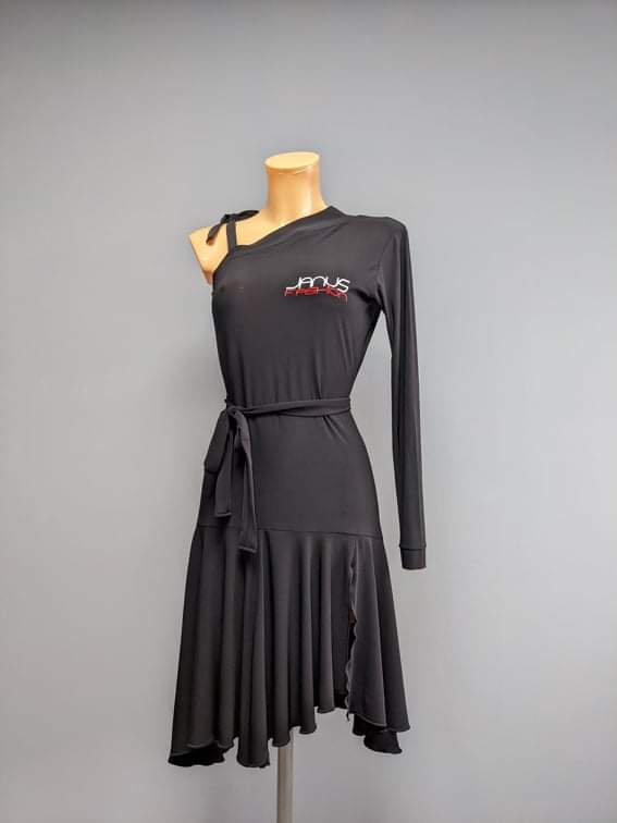 Black Latin practice dress with one sleeve